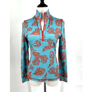 Beth Depass 1/4 Zip Golf Shirt Long Sleeve Teal Coral Sport USA NWOT Small